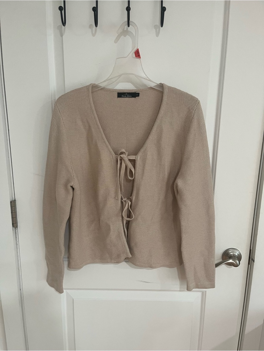 Tie-Front Knit Cardigan in Light Beige by Waverly